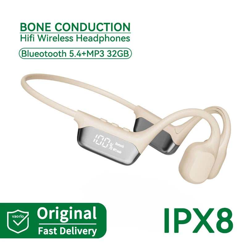 New Bluetooth 5.4 True Bone Conduction Wireless Headphone IPX8 Waterproof 32GB MP3 Player Swimming Sports LED Display HIFI Music