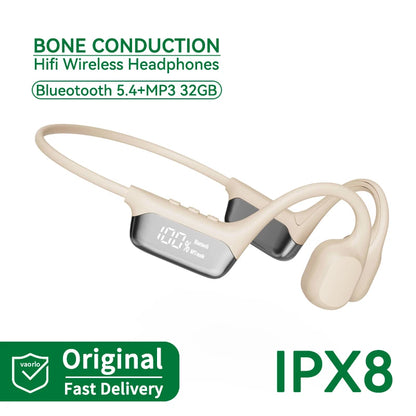 New Bluetooth 5.4 True Bone Conduction Wireless Headphone IPX8 Waterproof 32GB MP3 Player Swimming Sports LED Display HIFI Music