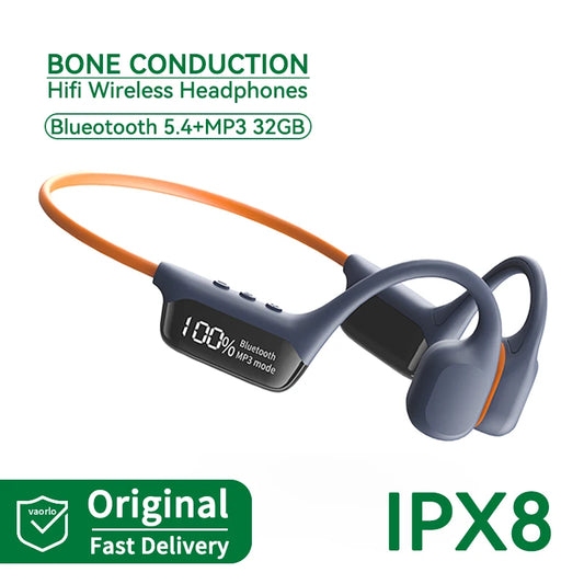 New Bluetooth 5.4 True Bone Conduction Wireless Headphone IPX8 Waterproof 32GB MP3 Player Swimming Sports LED Display HIFI Music