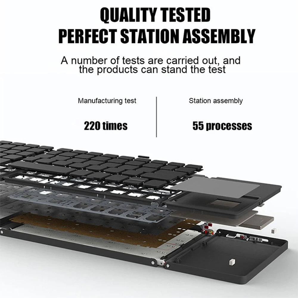Mini Wireless Bluetooth Keyboard with Touchpad - Portable Magnetic Triple Folding Design for Windows, Android, iOS, and iPad Devices